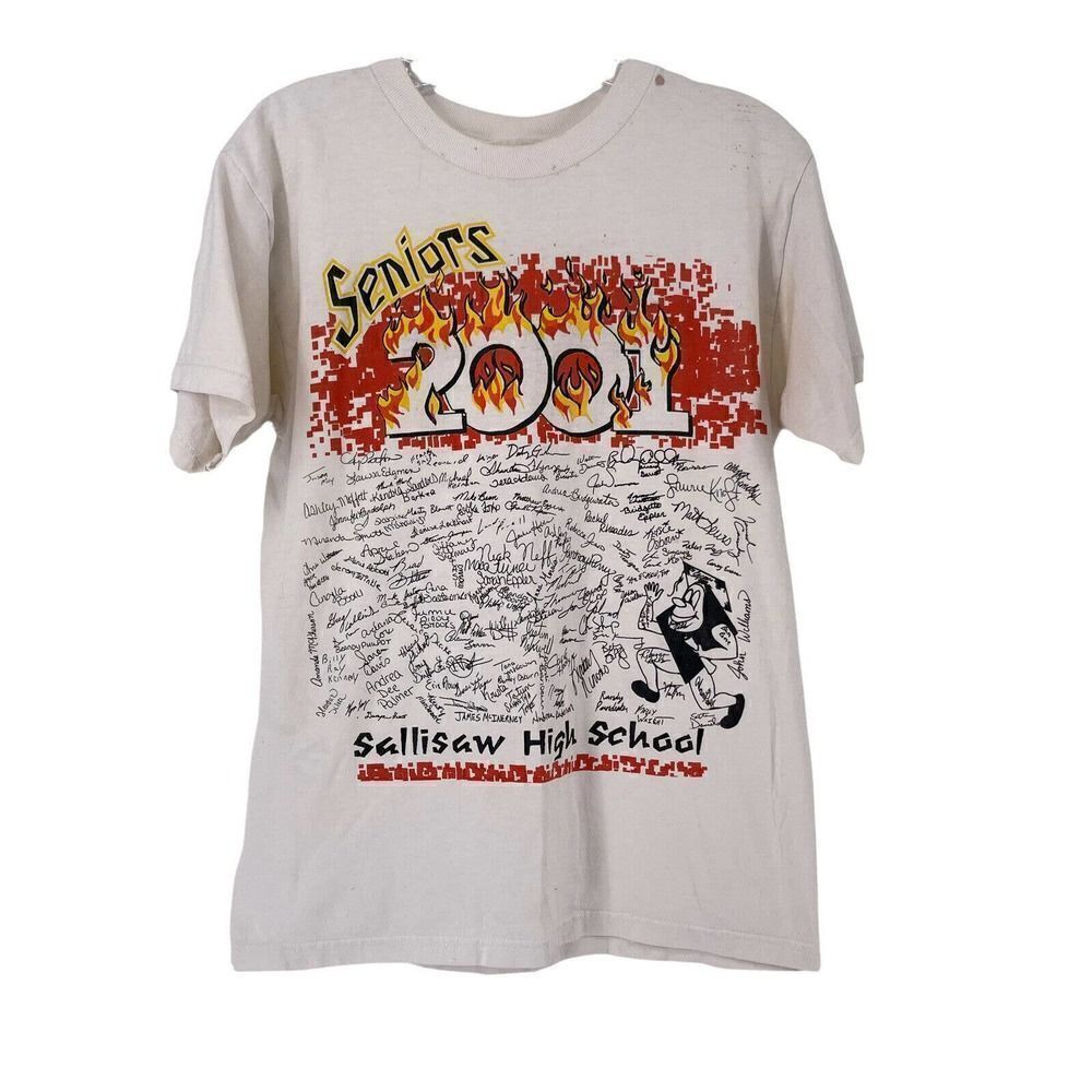 Sallisaw Highschool 2001 Senior Class T-Shirt Signature Y2k Funny Small Vintage